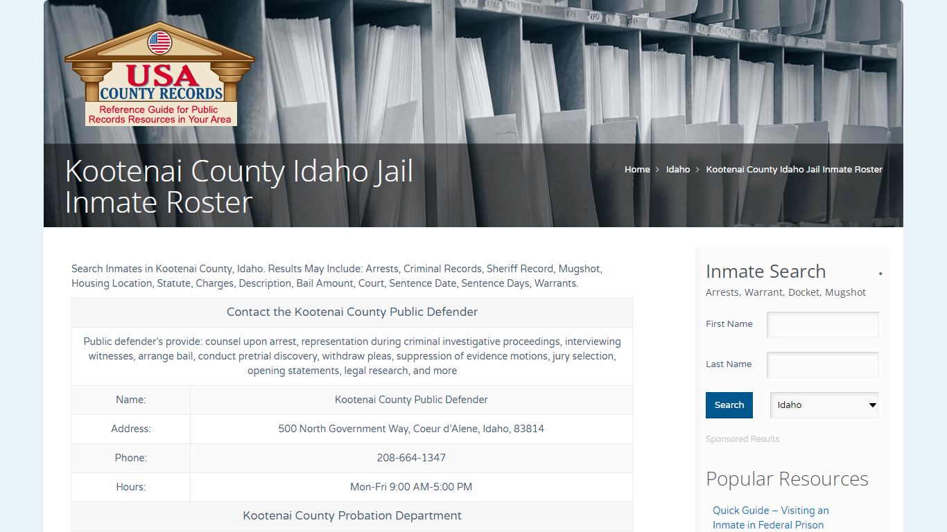 Kootenai County Idaho Jail Inmate Roster | Name Search